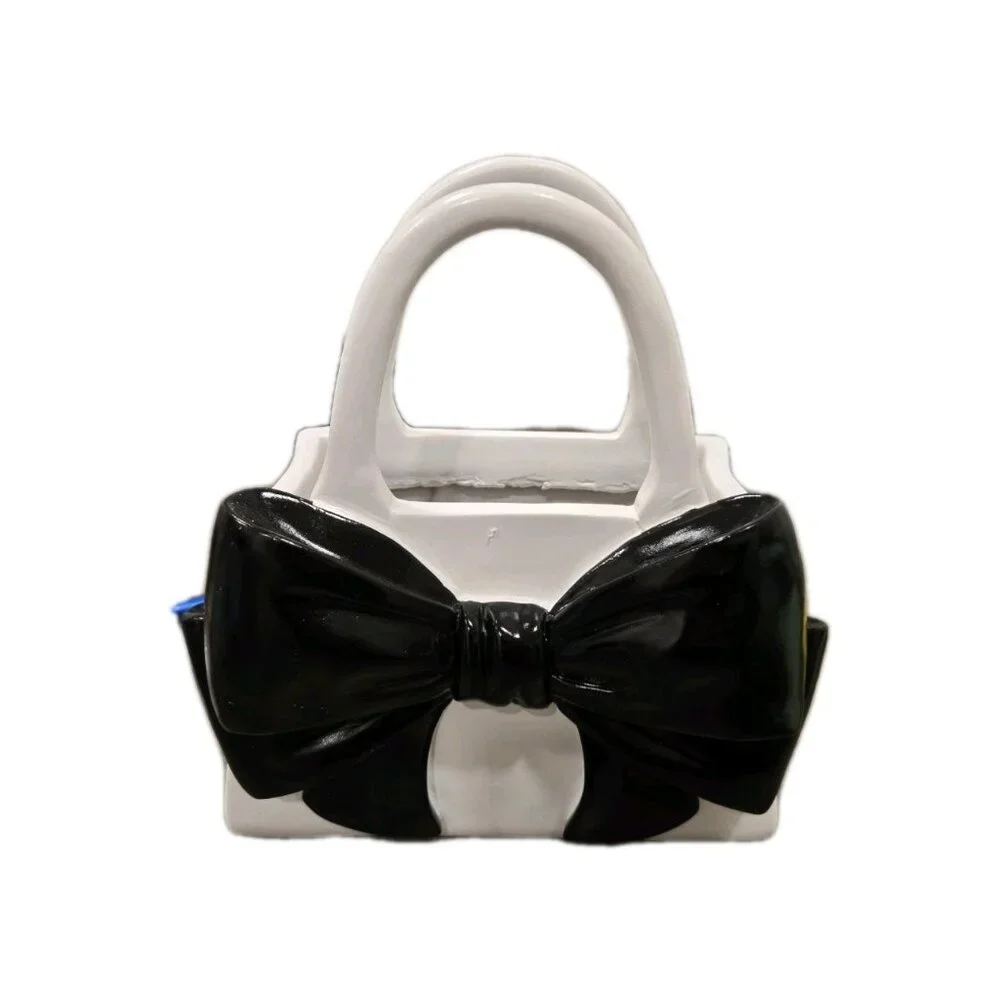 New Large White & Black Bow Purse / Clutch Flower Pot Planter Kitchen Gardening